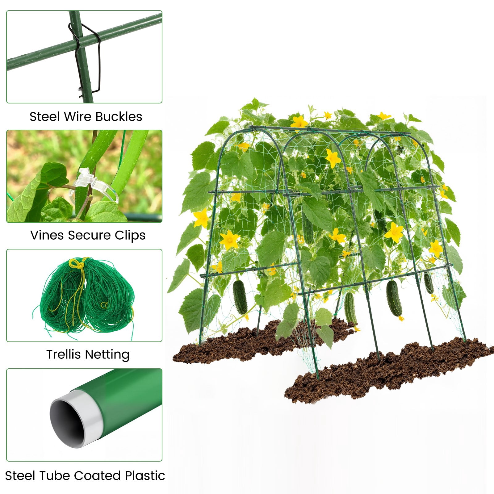 BEAMNOVA Garden Arch Trellis for Climbing Plants, 48"x63" Plants Support Trellis with Netting Kits for Outdoor Vegetable Fruits Flowers, Vine, Grape, Cucumber Climbing