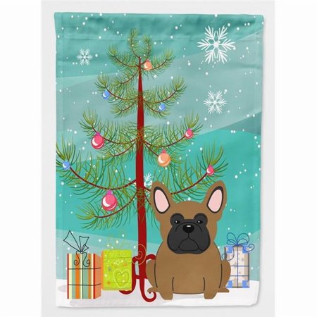 Caroline's Treasures BB4138CHF Merry Christmas Tree French Bulldog Brown Flag Canvas House Size , Large, multicolor