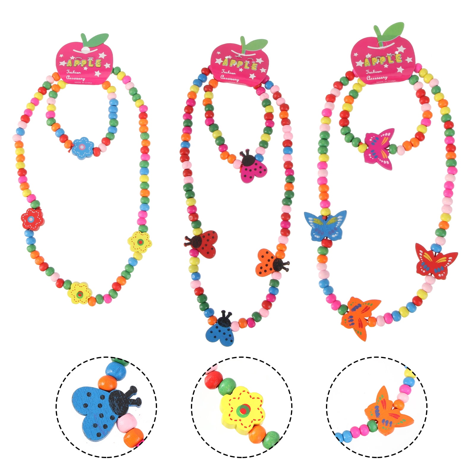 6pcs Fashion Children Jewelry Sets Wooden Lover Heart Beads Necklace Bracelet Jewelry Set for
