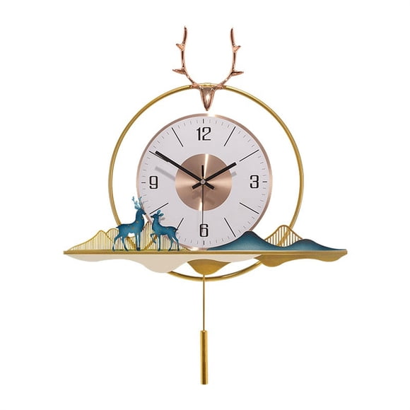 Reloj de arte de lujo ligero de estilo europeo, decoración for sala de estar, porche, reloj de pared, reloj silencioso creativo con forma de ciervo