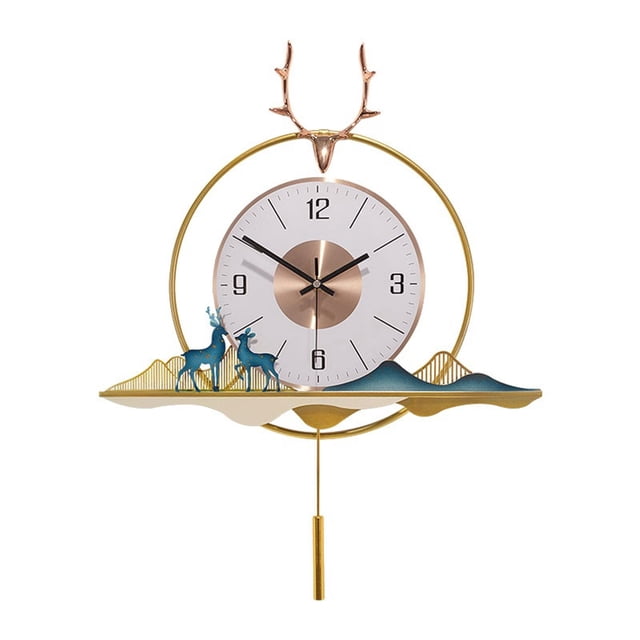 Reloj de arte de lujo ligero de estilo europeo, decoración for sala de estar, porche, reloj de pared, reloj silencioso creativo con forma de ciervo