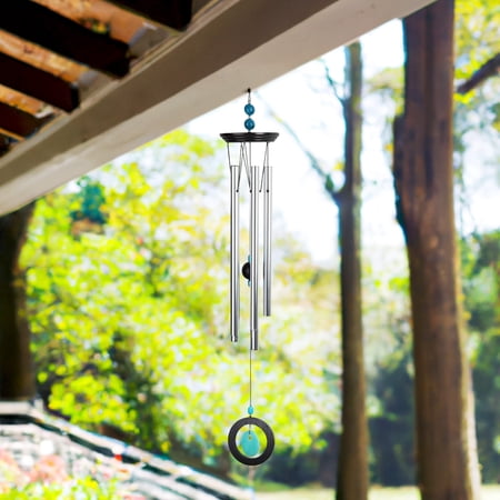 ICE ARMOR 34" Long Wooden Top Blue Geode Wind Chime
