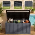 thumbnail image 5 of Dextrus 120 Gallon Outdoor Storage Box, Waterproof Resin Deck Box with Slide-Locking Lid, Multi-Purpose Patio Storage Bench for Patio Cushions, Garden Tools and Pool Accessories, Dark Gray, 5 of 7