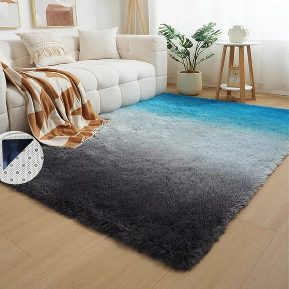WEXIA Modern Shaggy Area Rug, Gradient Gray Blue, 5.2' x 2.6', Non-Slip Backing, 1 Count