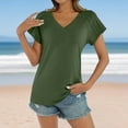 thumbnail image 5 of Loopsun Womens Summer Top, Tshirts for Women, Women's Casual Solid Color V Neck Pullover Short Sleeve Top Army Green M, 5 of 5