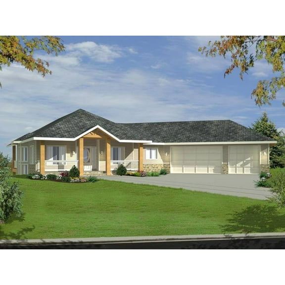 001-3192: Ranch Northwest 3 Bed, 4 Bath Luxury Home Plan, 3863 Sq Ft: Full Blueprints with License to Build by Home Plan Marketplace - Lesuto