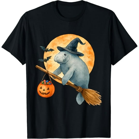 Manatee Witch Hat Pumpkin Halloween Costume Unisex T-Shirt