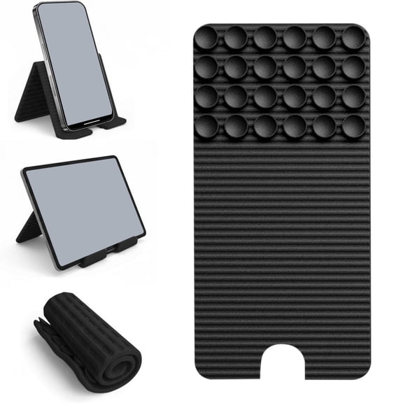 HonestMatter Flexible Phone Stand, Silicone Foldable Phone Holder with Suction Cups, Portable Lazy Holder for Bed Travel Desk, Black
