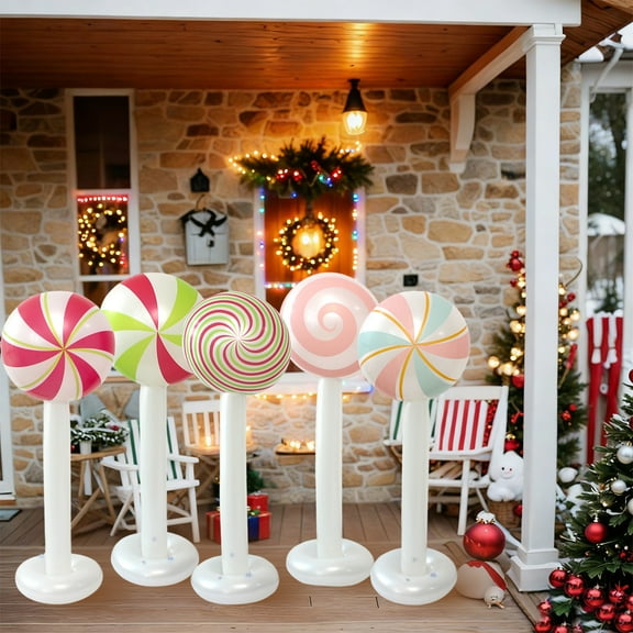 Oefntac Christmas Decor Christmas Inflatable Lollipop 47.2in,Multicolor PVC,Party Holiday Decor,Self Standing,Indoor Outdoor Event Candy Ornament