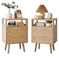 thumbnail image 6 of OTONIPU Rattan Nightstands Set of 2 with 2 Drawers, Modern Wood Bedside Tables with Gold Handles, Oak End Tables, 6 of 7