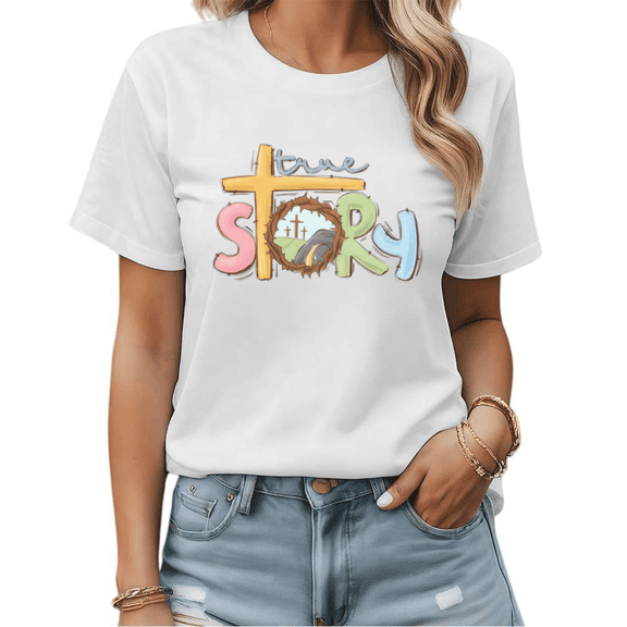 True Story Easter Empty Tomb Cross Graphic Tees Womans Tshirt Shirts Black White S-5XL Tops