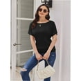 thumbnail image 5 of Women's Solid Short Sleeve Boat Neck Dolman Top with Side Shirring Trendy Casual Loose Fit T-Shirt, 5 of 7