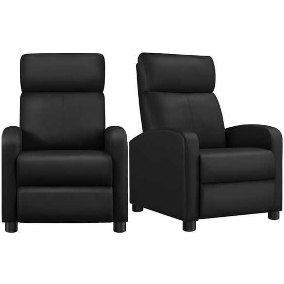 Renwick Faux Leather Push Back Theater Recliner, Set of 2, Black