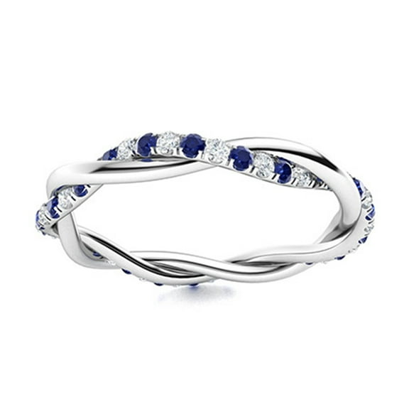 Mooneye 925 Sterling Silver Infinity Micro Pave Blue Sapphire Stackable Women Wedding Ring