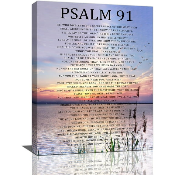 Psalm 91 Wall Art Scripture Pictures Wall Decor Bible Verse Canvas Painting Prints Christian Religious Framed Artwork for Home Office Bedroom Living Room Church 12"x16"