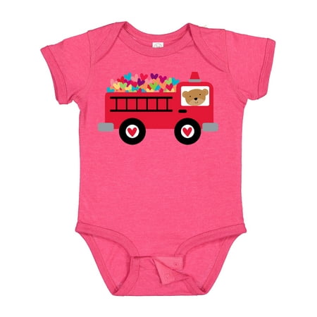 

Inktastic Valentine Fire Truck Heart Bear Gift Baby Boy or Baby Girl Bodysuit