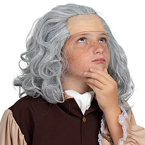 White Bald Cap Wigs Ben Franklin Einstein Costume Fits... Old Man Wig 