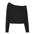 thumbnail image 5 of JGGSPWM Women Loose Off The Shoulder Long Sleeve Oversized Crop Tops Workout Spring Summer Casual T-Shirt Black 2XL, 5 of 6
