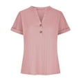 thumbnail image 5 of BiZtdJrK Plus Size Knit Top for Women Button Up V Neck Short Sleeve Solid Casual T Shirts Lightweight Loose Summer Blouse Pink XXXXL, 5 of 8
