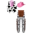 thumbnail image 3 of vastwit 4Pcs Unisex Cowboy Cowgirl Costume Kids Cow Print Vest with Pants Bandanna Western Cowboy Hat Pink 6, 3 of 9