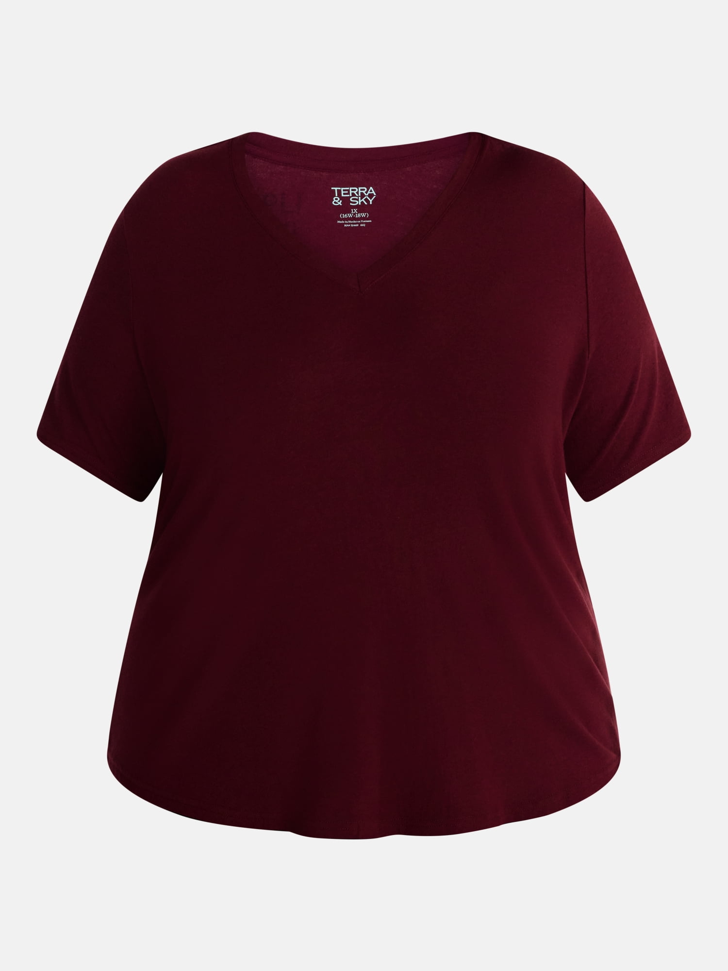 Terra & Sky Women's Plus Size V Neck Tee with Short Sleeves, Size 0X-5X