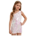 thumbnail image 3 of Jowowha Girls One Shoulder Short Jumpsuits Sleeveless Sparkly Sequins Pageant Prom Party Dance Rompers Pink 8, 3 of 7