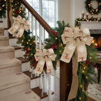 Taicans Christmas Bows for Wreath Garland Tree Decor - 3-Pack Snowflake Printed Ribbon Bows (7.87x7.09in) Red & Beige Holiday Decorations,Xmas Tree Topper Gift Wrapping Set