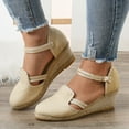 thumbnail image 4 of NECHOLOGY Earth Spirit Womens Sandals Women Sandals Platform Wedge Linen Sandals Fashion Versatile Women Heels Sandals under 10 Beige 7.5, 4 of 5