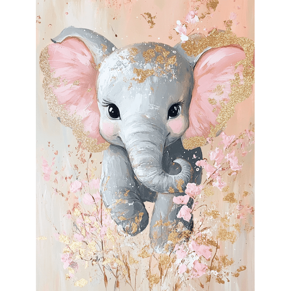 Cute Elephant Canvas Painting/Wall Art Perfect for Nursery Decor Bedroom Decor Living Room Decor Girl's Room Decor and Baby Shower Decor.