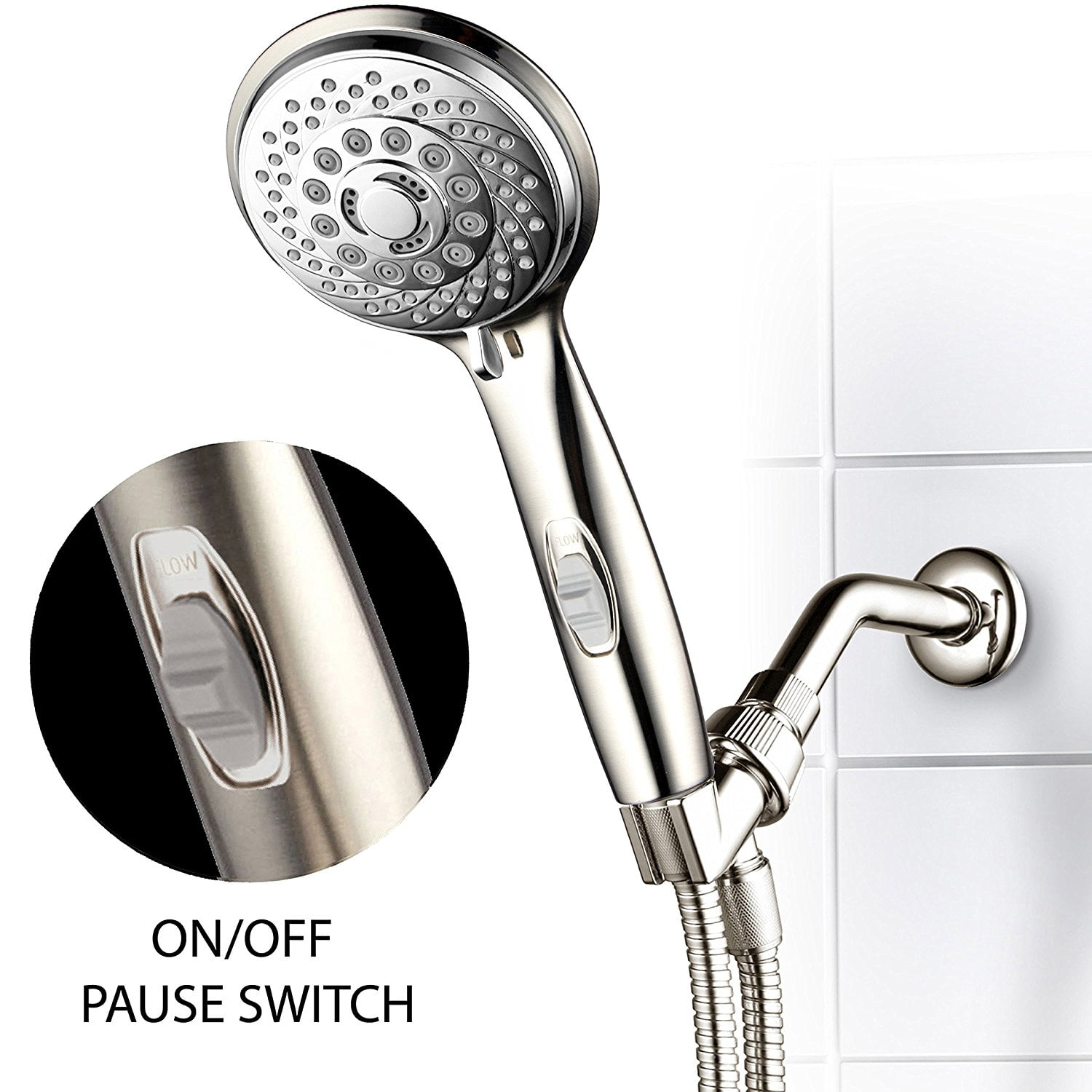 7 Setting Ultra Luxury Handheld Shower Head With Patented On Off 7 Setting Ultra Luxury Handheld Shower Head With Patented On Off Pause Switch Brushed Nickel Chrome Can Be Used As Overhead Or รข