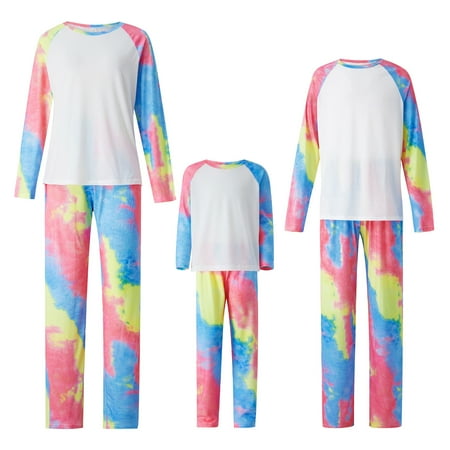 

Matching Family Pajamas Sets Long Sleeve Tie-dyed Tops Pants 2Pcs Sleepwear