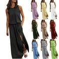 thumbnail image 3 of Robe Décontractée pour Femmes Robe d'Été pour Femmes Sans Manches Col Robes Maxi Couleur Unie Robe à Fente Vêtements pour Femmes G AG, 3 of 8
