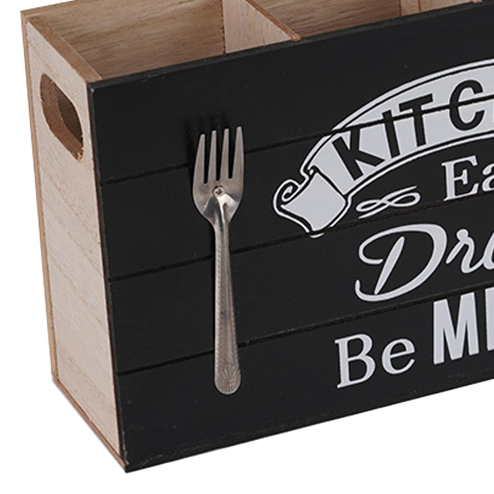 Fiocias Multifunction Wood Kitchen Cutlery Holder 4 Compartments Utensil Caddy Organizer