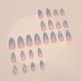 thumbnail image 3 of Uñas postizas adhesivas HPYFOI con punta francesa azul, forma almendra, 24 piezas, 3 of 7