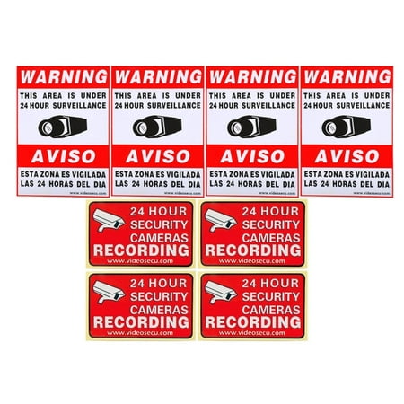 Image of VideoSecu CCTV Warning Sign 4 Large Decals and 4 Small Stickers for Security Camera Home Surveillance DVR System B0J