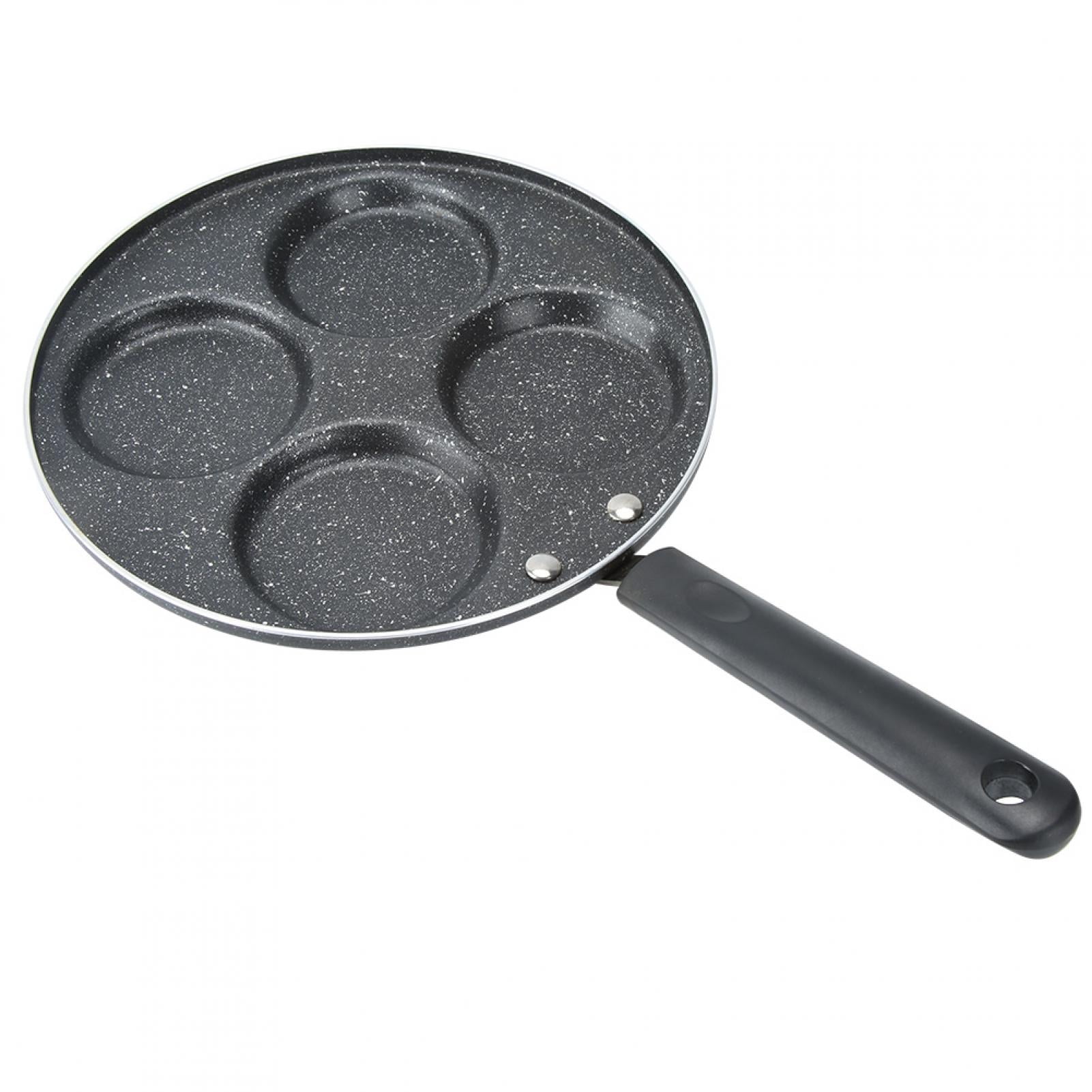 BOKYAN 9.5-Inch / 24 cm Black Nonstick Aluminum 4-Hole Frying Pan for Fried Eggs Pancakes & Burgers, Easy Clean Skillet with Heat Resistant Plastic Handle, Gas & Ceramic Stove Compatible Cooking Tool