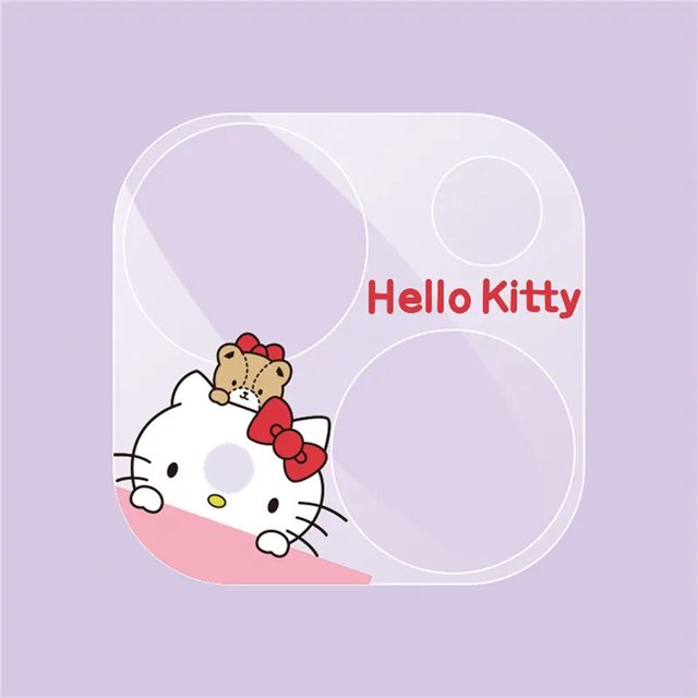 Sanrio pegatinas de lente de teléfono móvil Hello Kitty para IPhone 14 Pro 13 12 11 Pro Max, cubierta trasera de dibujos animados, Protector de pantalla de lente de cámara