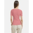 thumbnail image 3 of Women's Summer Short Sleeve T-Shirt - Square Neck, Ribbed, Slim Fit, Casual Tee Top, 3 of 4