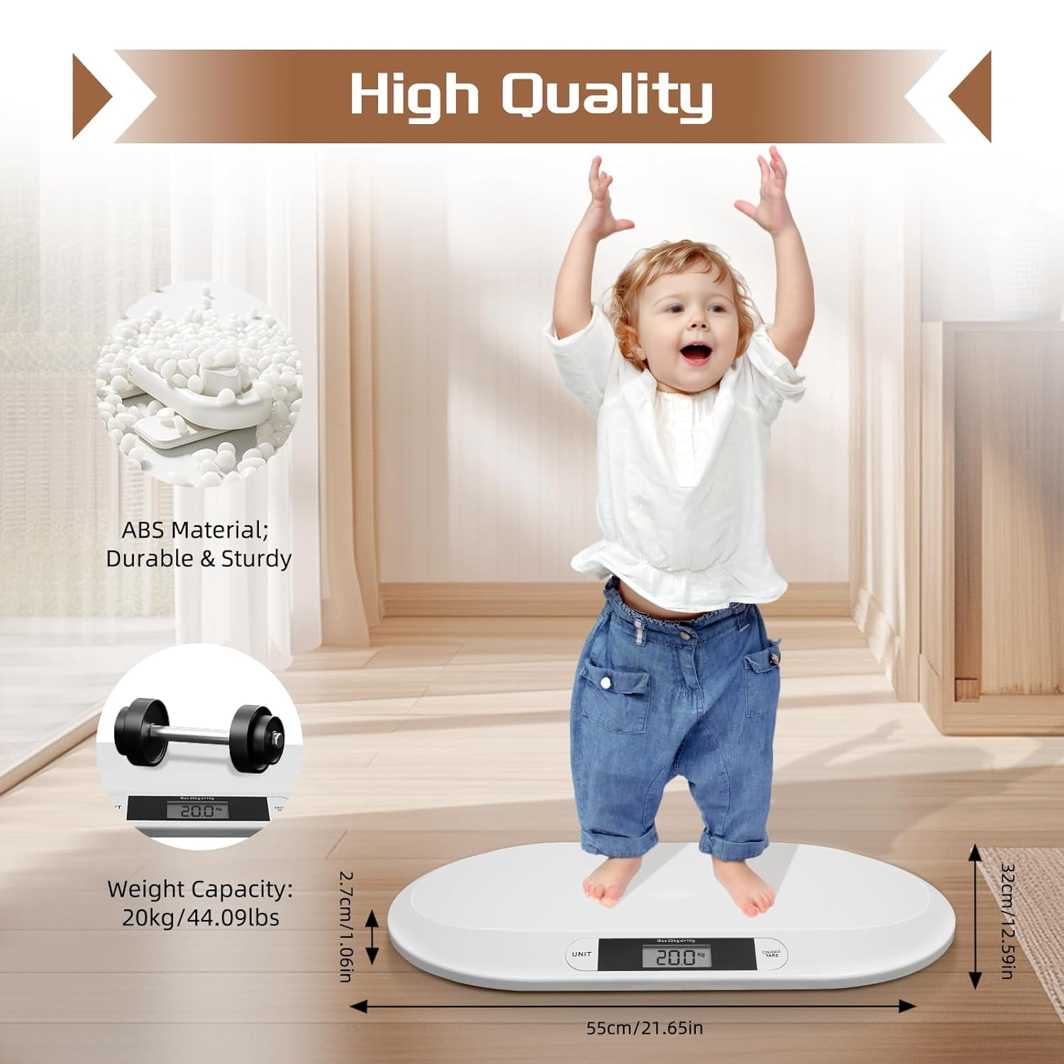 Electronic Digital Baby Infant Scale, Baby Weighing Scale, Pet Scale, Automatic Shut Off,LCD Display,Four Rubber Feet,for Weighing Items Blow 20kg/44pounds