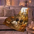 thumbnail image 6 of Printed Flannel Throw Blanket with Autumn Farm Harvest Scene Turkeys Sunflowers, 6 of 9