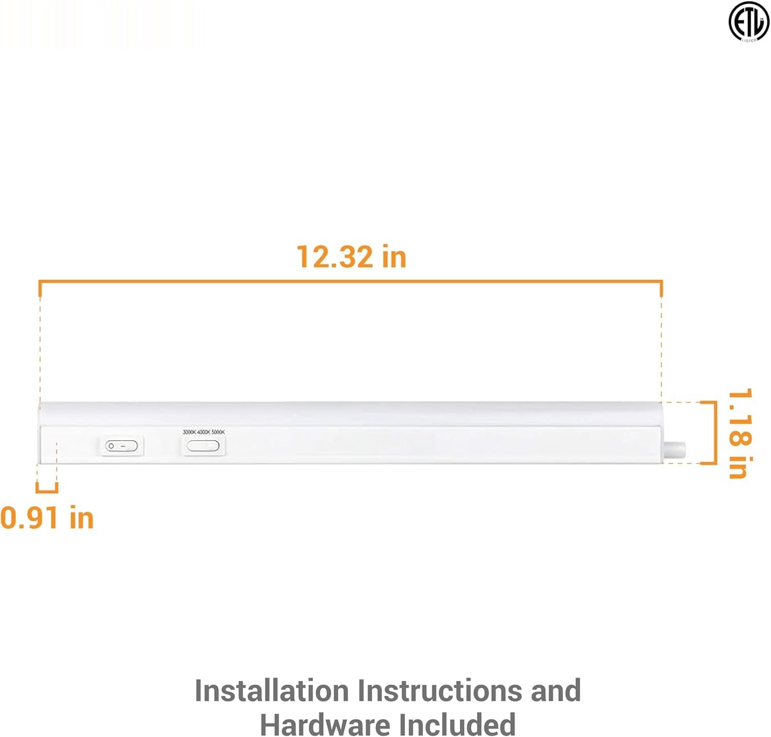 Diodesy- Pack of 2 LFX/UC/12?/5W/SCT LED Under Cabinet Lighting, Hardwired Installation, 5W, 3CCT Color Selectable 3000/4000K/5000K, 12? Linkable Tube for Counter Top Shelf, Pantry, Closet, ETL listed