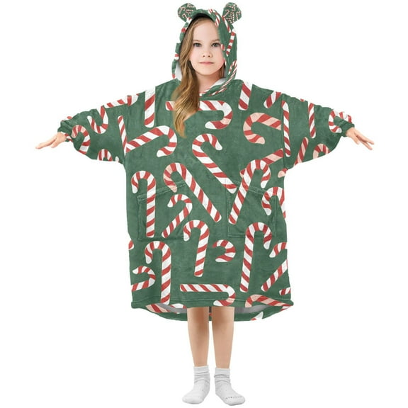 joogoo Wearable Blanket Candy Canes Hoodie for Oversized Sherpa Hooded 3-14 YR M