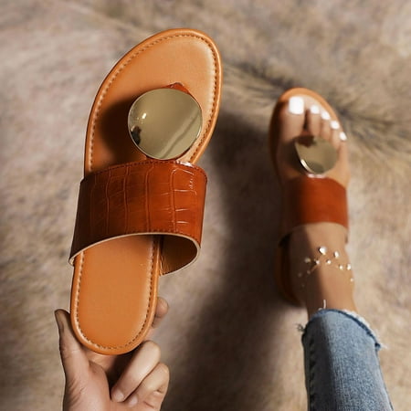 

Ecqkame Womens Flat Slide Sandals Clearance Women s Flat Flip Flops Women s Beach Shoes Summer Non-Slip Flip Flops Brown 42