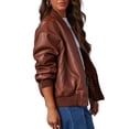 thumbnail image 2 of Women Oversized Leather Jackets Faux Suede Fall Fashion Motorcycle Coats Winter Outfits Clothes Y2k Tops Brown M, 2 of 9