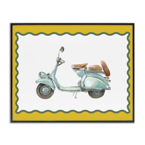Stupell Industries Blue Vespa with Yellow Border Black Framed Giclee Art, design by Lanie Loreth