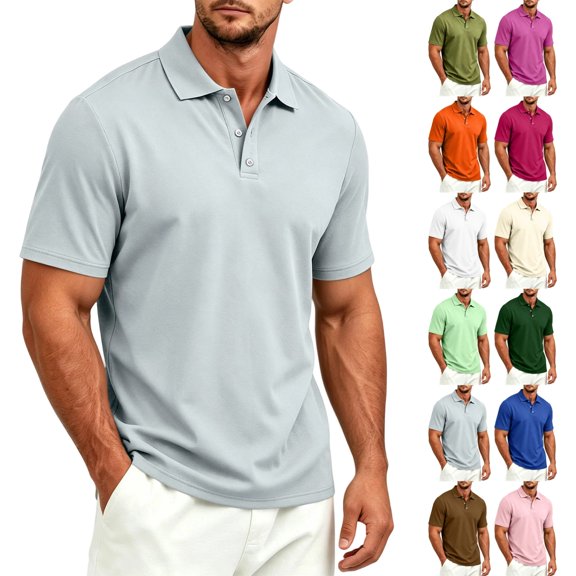 Fabrcox Mens Polo Shirts Short Sleeve Button Collared Men's Golf Shirts Lightweight Regular Fit Outdoor Gym Athletic Shirts for Men Green S