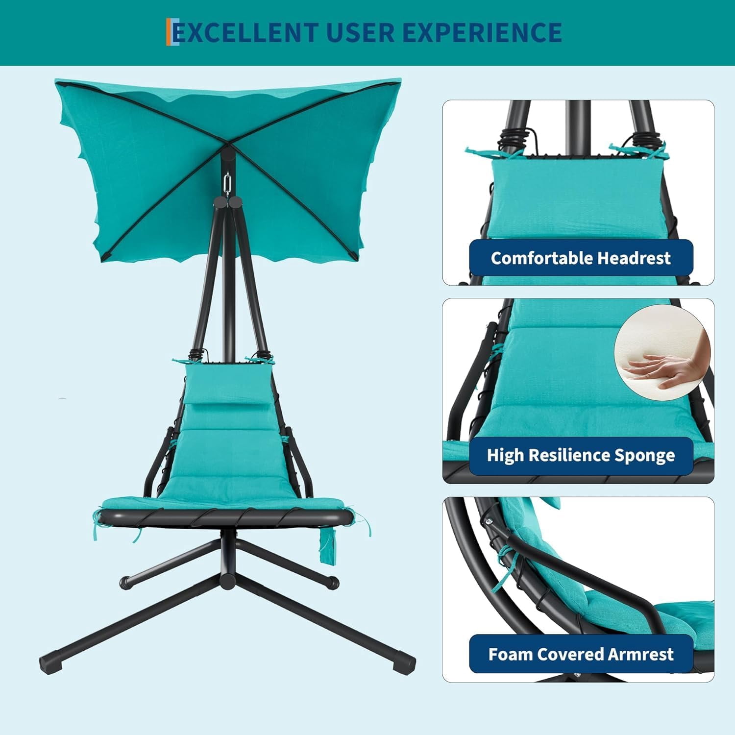 Senfot Dream Hammock, Iron + Cloth Cushion + Sunshade Canopy, Comfortable Outdoor Hammock for Backyard Green