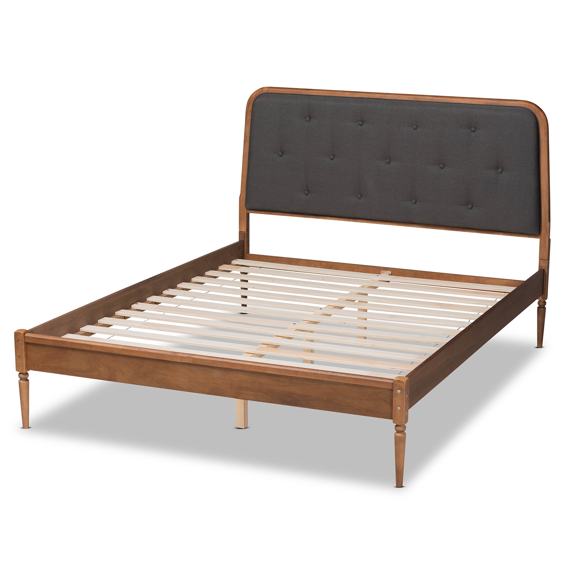 Baxton Studio Diantha Classic and Traditional Dark Grey Fabric Upholstered and Walnut Brown Finished Wood Full Size Platform Bed