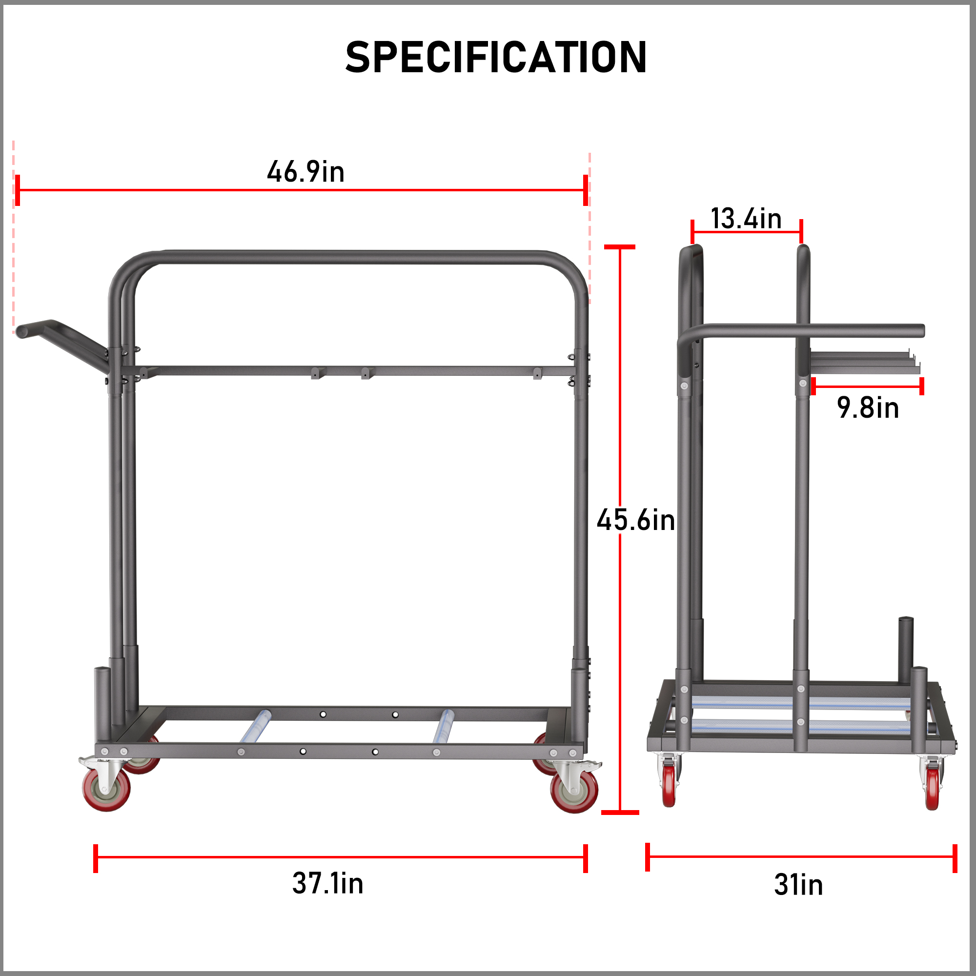 HOHYN Folding Table Truck, 1800 Lb Load Rating Heavy-Duty Hand Cart With 5-Inch Swivel Wheels, Extra Large Load Rating Utility Cart,Storage, Home, Party Events, Hotel - Black Dolly For Garage
