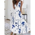 thumbnail image 3 of Vestido largo informal de verano con escote en V, sin mangas, ajustado, sexy, estampado blanco, floral, elegante, para fiestas y vacaciones, 3 of 5